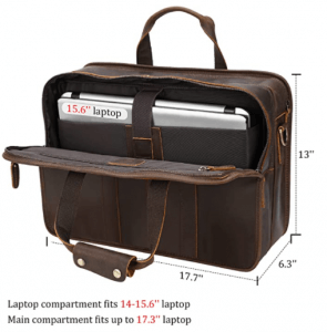 Polare Modern Messenger Bag with Retro Feel 17 Laptop Briefcase with Full Grain Leather and Premium YKK Zippers 